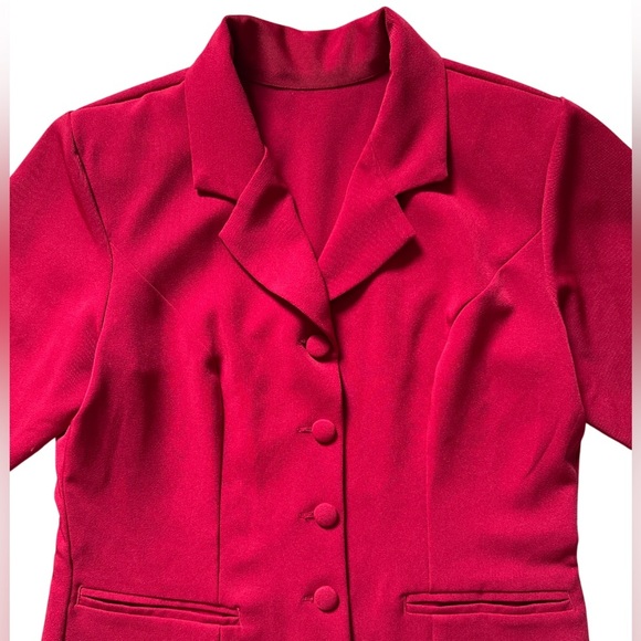 Red Pantsuit Set Sz M Wide Leg Work Office Chic Business Casual Suit - Picture 7 of 8